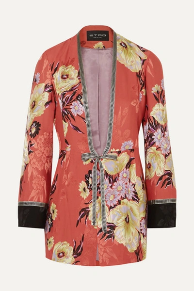 Etro Floral-print Satin-jacquard Jacket In Coral