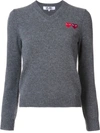 Comme Des Garçons Play Double Heart V-neck Jumper In Grey