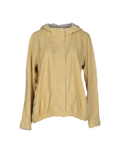 Brunello Cucinelli Leather Jacket In Light Yellow