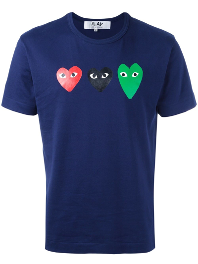 Comme Des Garçons Play Heart-print Cotton-jersey T-shirt In Blue