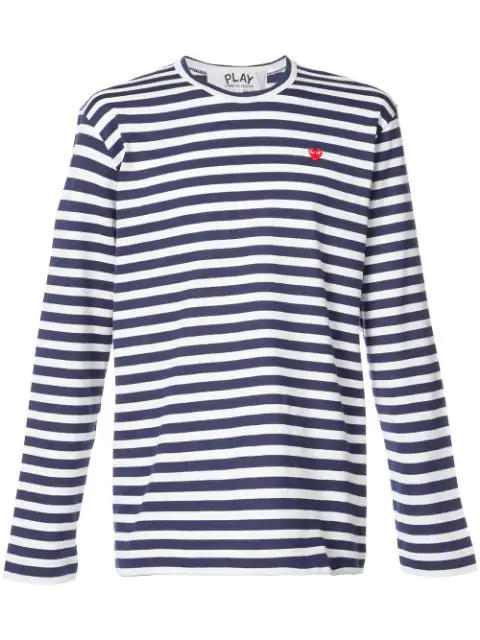 comme des garçons play blue & white striped heart shirt