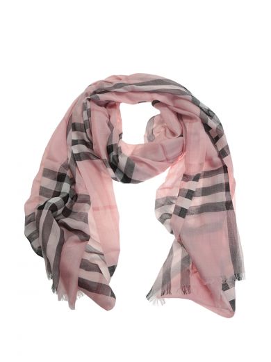 Burberry Classic Check Printed Pink Silk And Wool Scarf | ModeSens