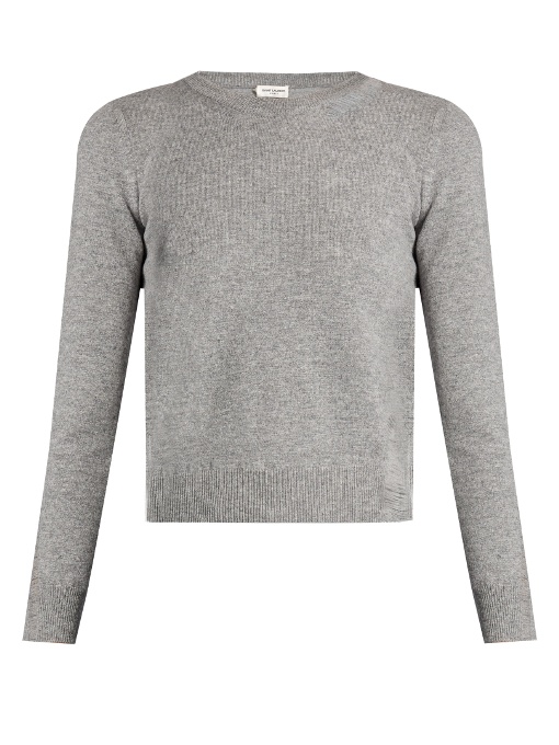Saint Laurent Distressed Cropped Sweater In Grey | ModeSens