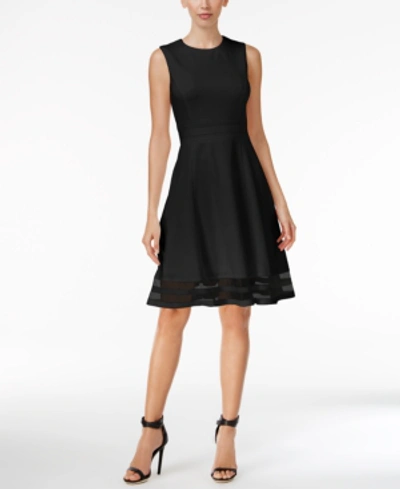 Calvin Klein Illusion-trim Fit & Flare Dress, Regular & Petite Sizes In Black