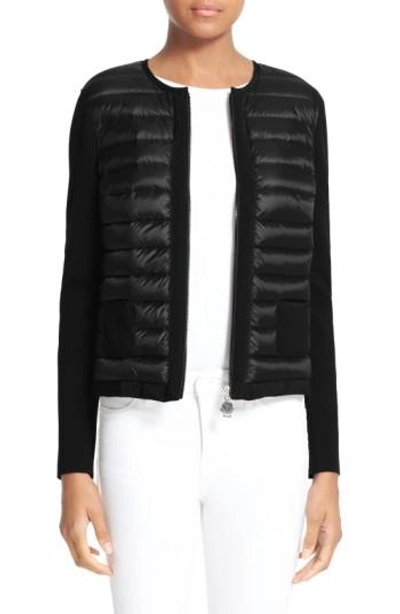 Moncler Maglia Quilted Down Front Tricot Cardigan In Black | ModeSens