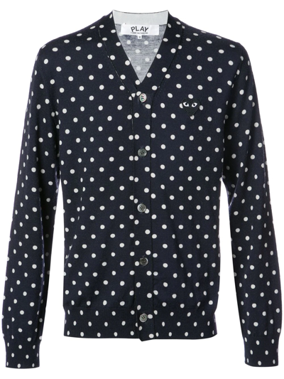 Comme Des Garçons Play Dot Print Wool Cardigan With Black Emblem