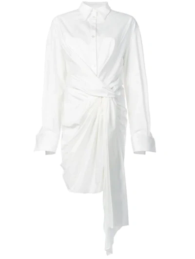 Oscar De La Renta Knotted Cotton Shirtdress In White