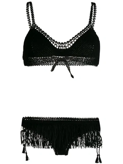 Alanui Fringe Crochet Bikini In Black