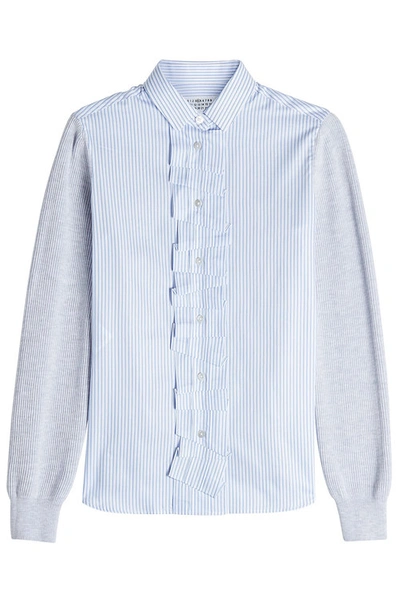 Maison Margiela Striped Cotton Shirt With Knit Sleeves