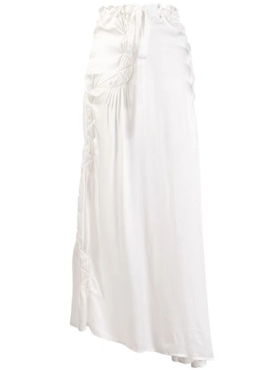 Ann Demeulemeester Zizag-ruched Satin-jersey Midi Skirt In White