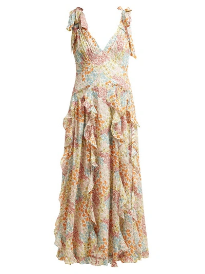 Rebecca Taylor Ava Floral-print Ruffle Silk-blend Dress In Multi