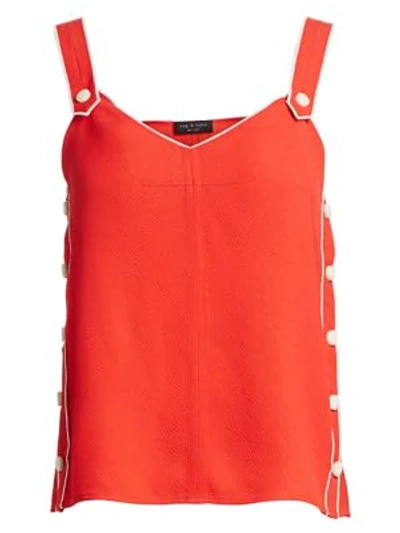 Rag & Bone Tia Sleeveless Button-trimmed Tank Top In Fire Red