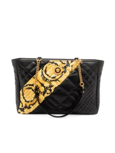 Versace Quilted Leather Tote Bag In Black Multi