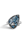 John Hardy Sterling Silver Classic Chain Multi-stone Ring In Silver/ Blue Topaz