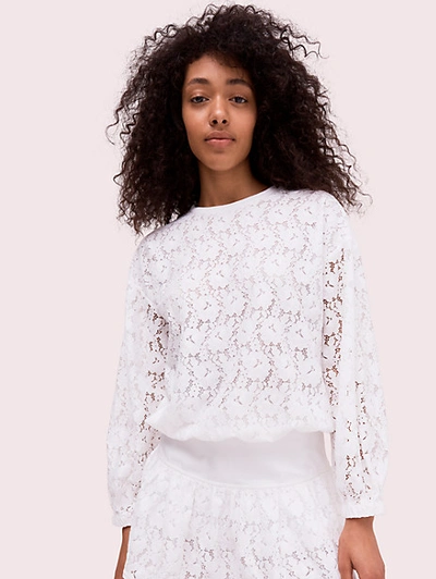 Kate Spade Textured Lace Pullover In Fresh White