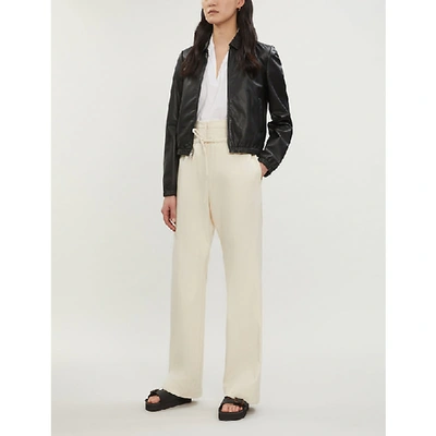 Theory Staple Zipped Leather Bomber Jacket In Black ModeSens