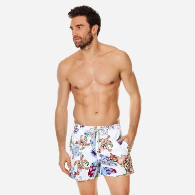 Vilebrequin Moorise Slim-fit Mid-length Printed Swim Shorts In White