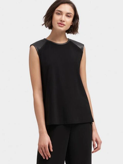 Donna Karan Dkny Women's Tank Top With Faux-leather Accent - In Black