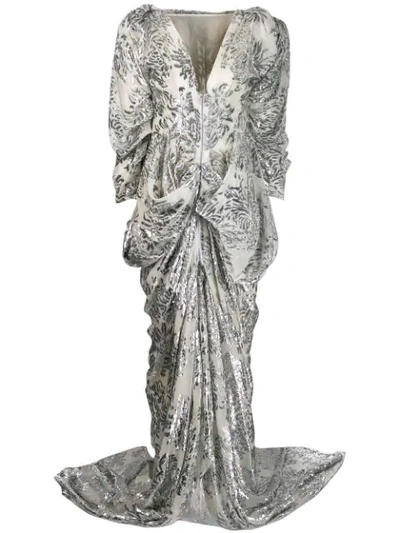 Maticevski Floral Pattern Gown  In Silver Sphinx