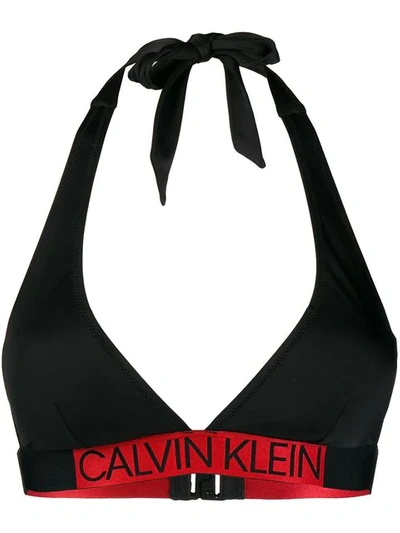 Calvin Klein Logo Printed Bikini Top In Black