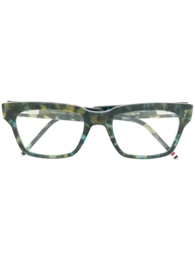 Thom Browne Tortoiseshell Rectangular Glasses In Green