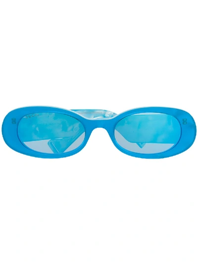 Gucci Oval Pearlescent-acetate Sunglasses In Blue