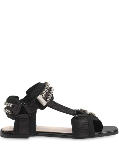 Gucci Technical Canvas Sandal With Crystals In Black