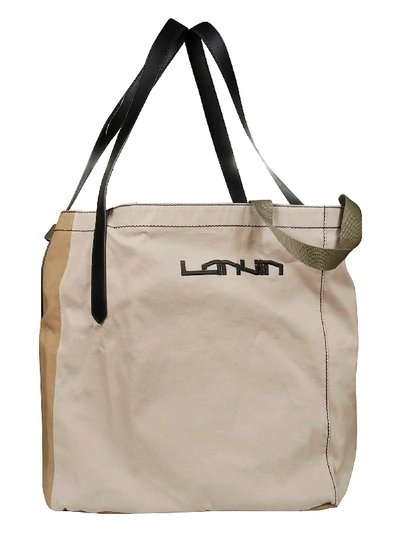 Lanvin Logo Embroidered Tote In Beige