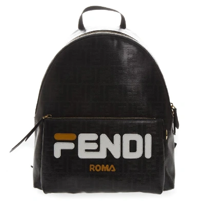 Fendi Roma Backpack In Black Leather In Black white ModeSens