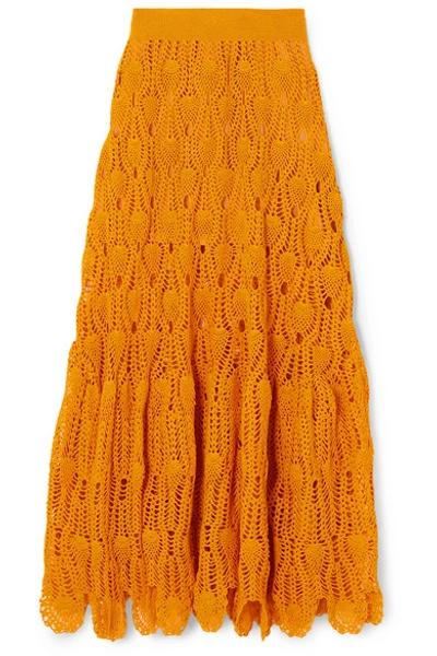 Loewe + Paula's Ibiza Crocheted Cotton Maxi Skirt In Orange