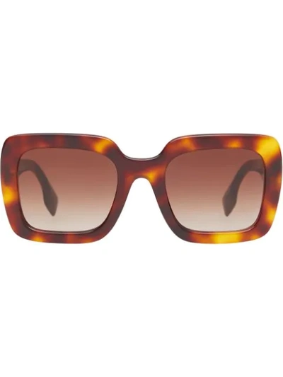 Burberry Butterfly Acetate Sunglasses W/ Check Arms In Brown