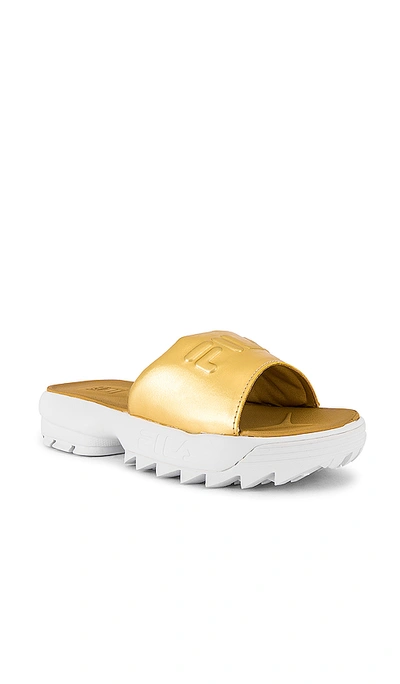 Fila Disruptor Metallic Platform Slide Sandal In Gold