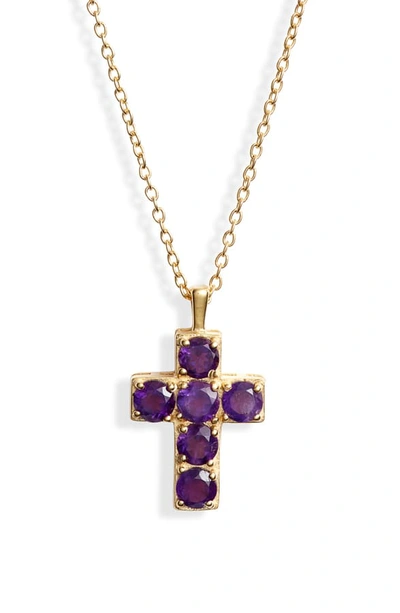 Argento Vivo Amethyst Cross Pendant Necklace In Gold