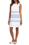 Beachlunchlounge Alina Stripe Linen & Cotton Shift Dress In White Snow