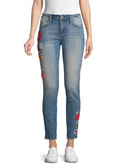Driftwood Embroidered Floral Skinny Jeans In Light Wash