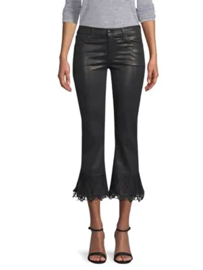 J Brand Selena Mid-rise Lace-hem Cropped Bootcut Jeans In Black Out