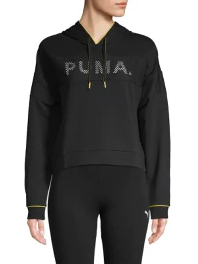 Puma Chase Logo Mesh Hoodie In Black