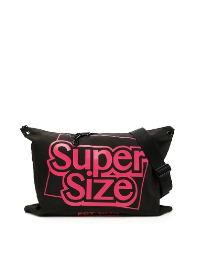 Calvin Klein Large Logo Satchel In Black Pink Supersize (black)