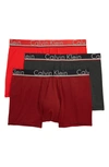 Calvin Klein 3-pack Comfort Microfiber Trunks In Ribbon/ Charcoal Heather