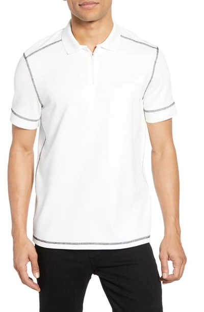 Vince Camuto Slim Fit Zip Polo In White W/ Black Contrast