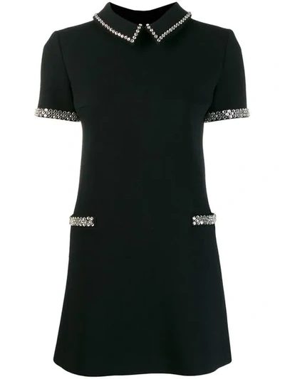 Saint Laurent Embellished Short-sleeve Dress In Black