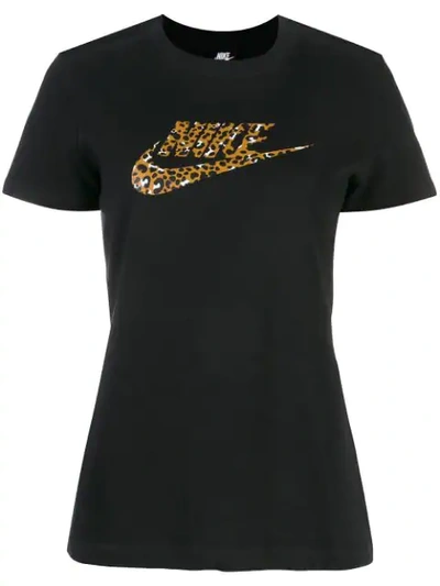 Nike Leopard Print Logo T-shirt - Black In Black