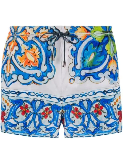 Dolce & Gabbana Patterned Swim Shorts In Blue
