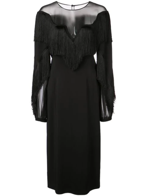 black long sleeve fringe dress