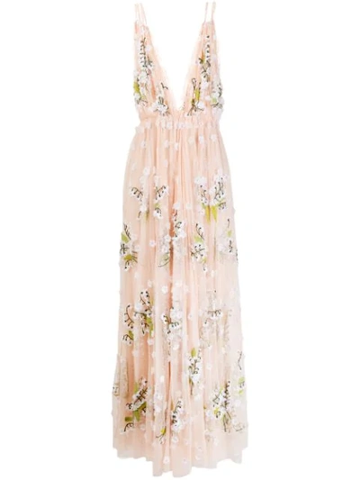 Amen Flower Appliqué Gown - Pink