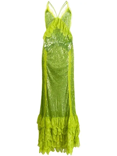 Amen Sleeveless Sequin Gown In 005 Green