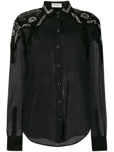 Saint Laurent Embroidered Sheer Blouse - Black