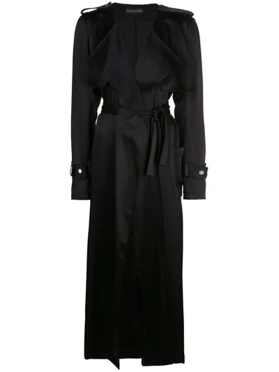 David Koma Satin Trench Coat In Black