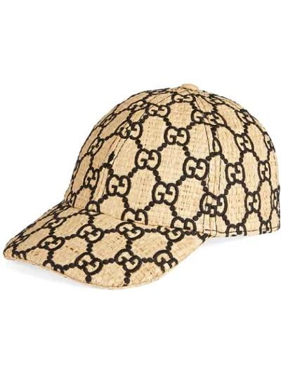 Gucci Gg Baseball Hat With Snakeskin In Neutral