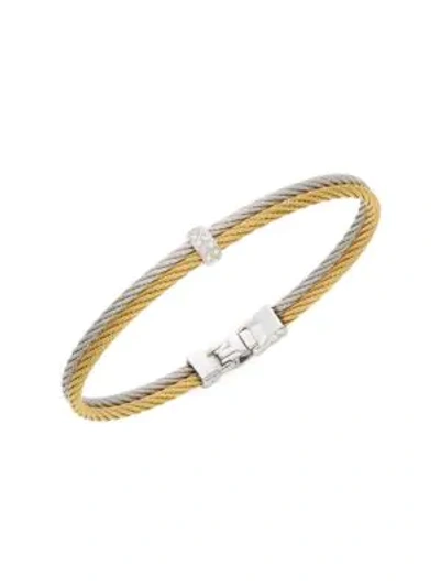 Alor 18k White Gold, Goldtone Stainless Steel & Diamond Rope Bangle Bracelet